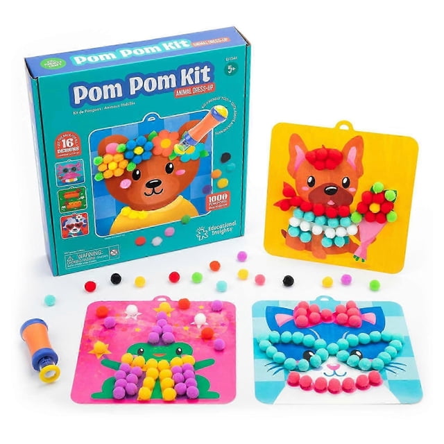 Kids Gifts PomPom Crafts Set Cute Animal PomPom Art Kit Fine Motor Toy Set Birthday Gift for Kids Ages 3+