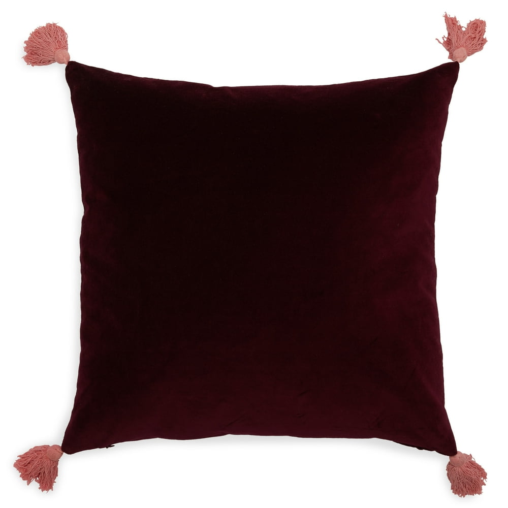 Velvet Decorative Throw Pillow with Tassels, 20x20" by Drew Barrymore