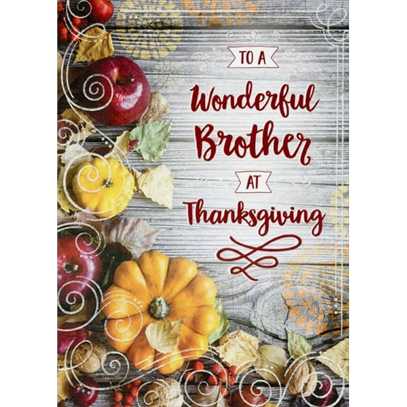Designer Greetings Photo of Gourds, Apples on Wood Planks Thanksgiving Card for Brother
