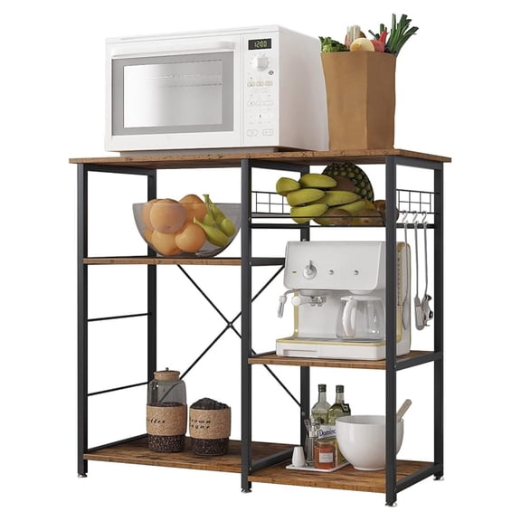 3-Tier Kitchen Baker's Rack Utility Microwave Oven Stand Storage Cart Workstation Shelf, Rustic Brown W5s-FG