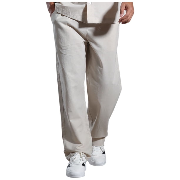 Pantalones largos y pantalones de lino para hombre, pantalones casuales de lino de gran tamaño, sueltos y rectos, pantalones para hombre.