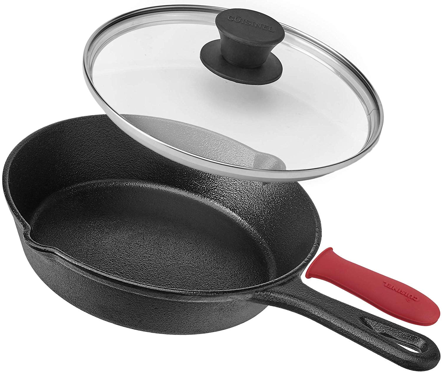 PreSeasoned Cast Iron Skillet (8Inch) with Glass Lid and Handle Cover Oven Safe Cookware