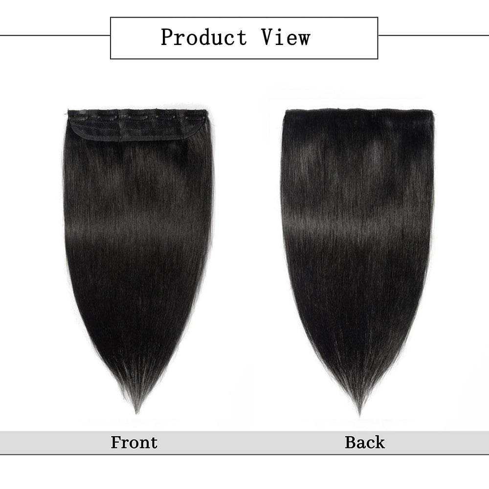 Clip in Human Hair Extensions One Piece Clip Ins Straight Hair Extensions 10-26 Inch Natural Black Remy Hair Piece Extensions with 5 Clips