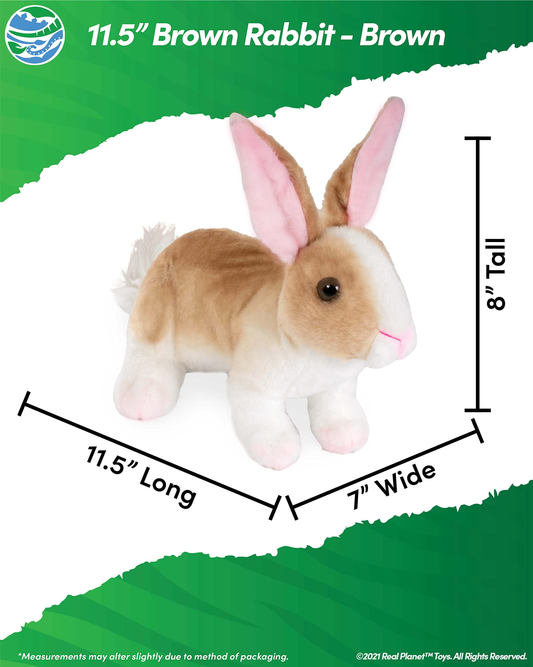 Real Planet 11.5" Brown & White Rabbit Bunny Cute Realistic Stuffed Animal, Cute Farm Animals Plush Toy & STEM Learning Gift for Birthday Boys & Girls