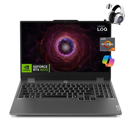 Lenovo LOQ RTX 4070 Gaming Laptop, 15.6" FHD 144Hz Display, AMD Ryzen 7 7435HS Processor, NVIDIA GeForce RTX 4070, 16GB DDR5 RAM, 1TB SSD, Backlit KB, Keypad, Gaming Headset, Win 11