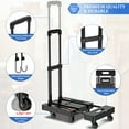 thumbnail image 5 of 500lbs Folding Hand Truck, Heavy Duty Dolly, Portable 6 Wheels Collapsible Luggage Cart with 2 Elastic Ropes for Moving, Travel, Shopping, House Office Use,Black, 5 of 7
