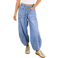thumbnail image 2 of Women Stretch Drawstring High Waisted Jean Loose Wide Leg Baggy Denim Pants Light Blue S, 2 of 7