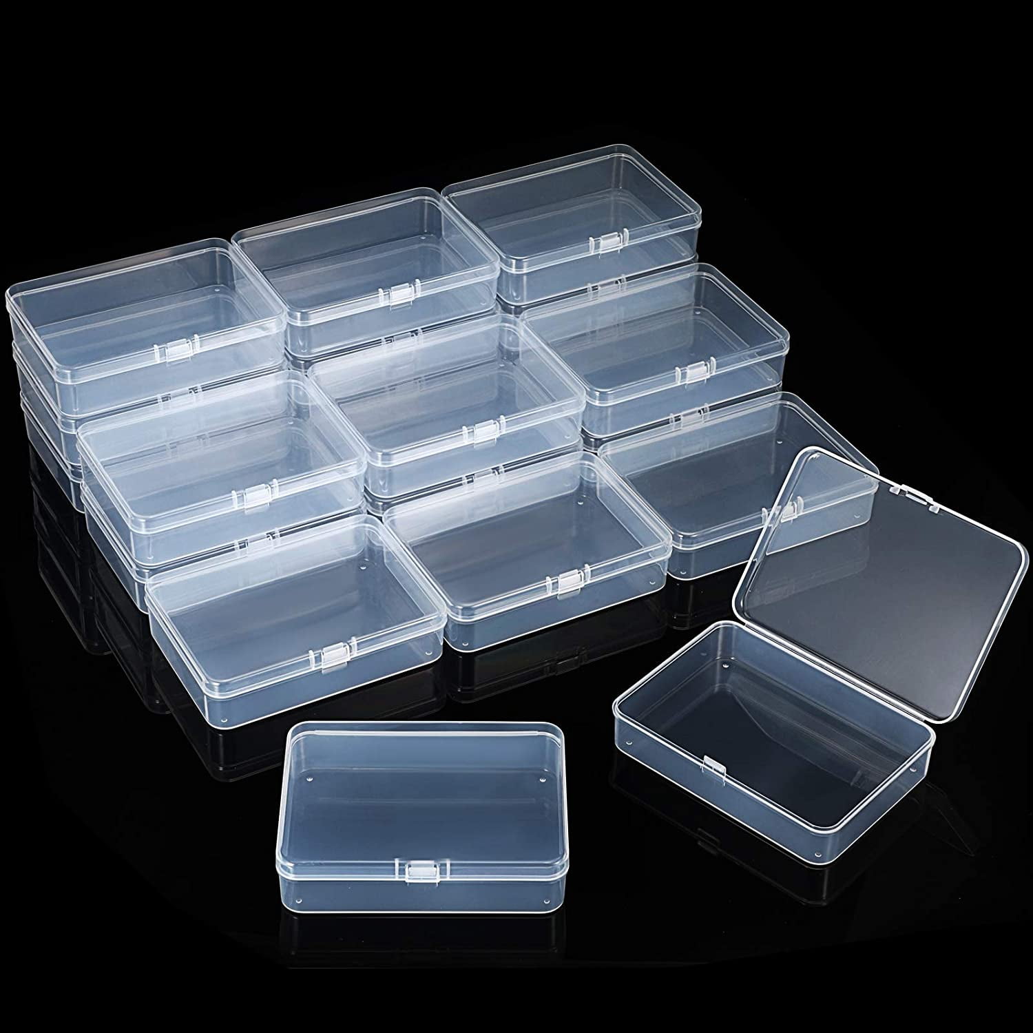 24 Pieces Small Clear Plastic Beads Storage Containers Storage Box with Hinged Lid for Storing Crafts Jewelry Business Cards Hardware Beads and More 