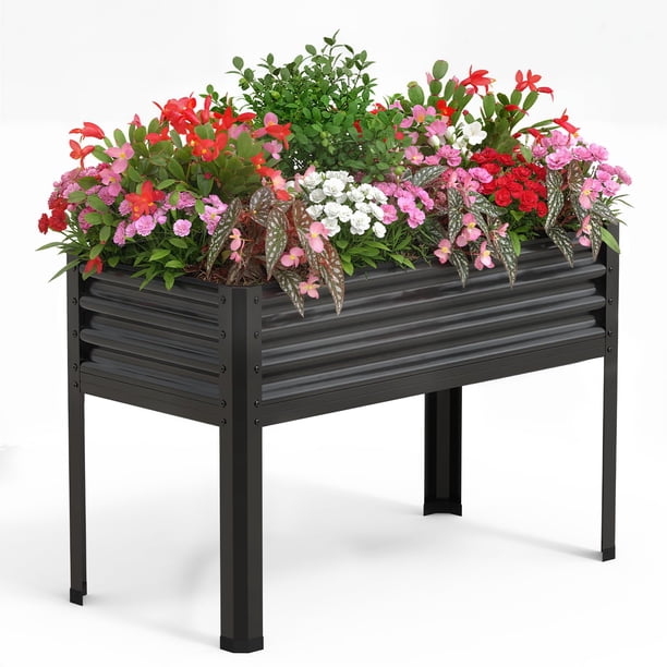 Yeshouse Jardinera elevada de acero galvanizado de 122 x 61 x 81 cm con patas, capacidad de 181 kg, diseño profundo para verduras y hierbas, fácil de montar
