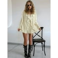 thumbnail image 6 of Two Piece Sets for Women Long Sleeve Peplum Lace Trim Chiffon Shirt Wide Leg Short Pants Vacation Travel Outfits Beige M, 6 of 8