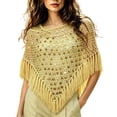 thumbnail image 2 of YTCAMLO Sequin Womens Tassels Poncho Top Dressy Hollow Out Shawl Capes for Party Festival See Through Cover Up Beachwear, 2 of 5