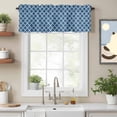 thumbnail image 2 of Blue Moroccon Kitchen Curtain Valances for Windows Farmhouse Short Curtains, Middle Century Minimalist Rustic Geometric Rod Pocket Valance Curtain for Bedroom Cafe Living Room, 2 of 8