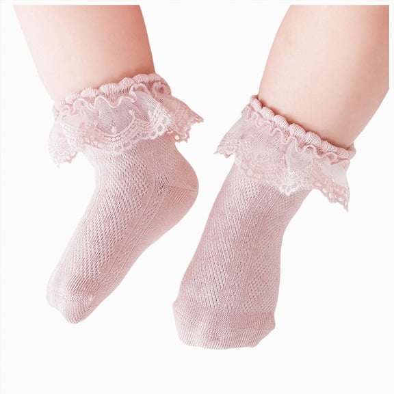 enyan Toddler Girl Ruffle Ankle Socks Double Lace Frilly Socks for Princess Dress Outfits Cotton Socks for Girls (Light Pink,9-12 Years)