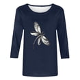 thumbnail image 4 of ICHUANYI Clearance Women's Fashion Printed Loose T-shirt Mid-length 3/4 Sleeves Blouse Round Neck Casual Tops(Navy, L) ICHUANYI WER2023081402542, 4 of 4