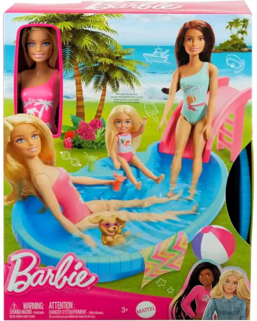 Barbie Pool Party Playset with Ken Doll, Chelsea Doll, and Accessories, Ages 3+