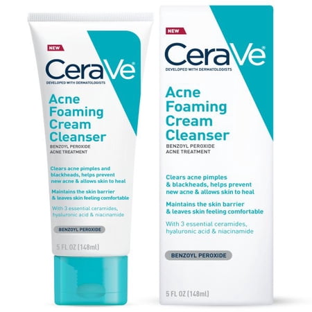CeraVe Acne Foaming Cream Face Cleanser, Facial Cleanser for Oily Skin, 2 pack
