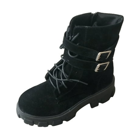 

TAIAOJING Women Boots Winter Fashion Wedge Buckle Strap Round Toe Lace Up Ankle Boots Casual Shoes