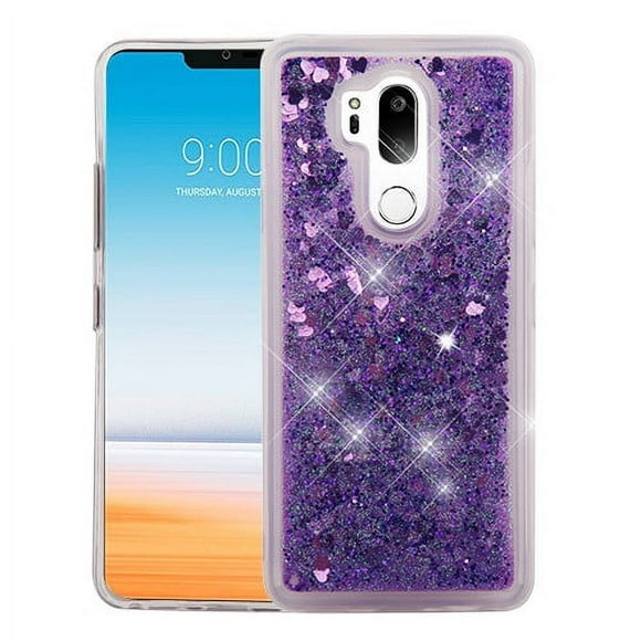 LG G7 ThinQ (G710) - Phone Case BLING Hybrid Liquid Glitter Quicksand Rubber Silicone Gel TPU Protector Hard Cover - Purple