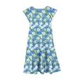 thumbnail image 4 of Zpanxa Robes d'Été pour Filles Manches Courtes Volantées Col Rond Imprimé Floral Taille Poche Robe Superposée Polyester Spandex Multicolore 6-7 Ans, 4 of 6