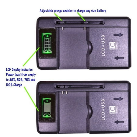 Compact Universal USB Wall Travel Spare Battery Charger with LCD Indicator Screen for Kyocera Hydro Icon 6730 Hydro Life 6750 metroPCS Cricket Phone Fortress
