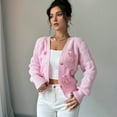 thumbnail image 2 of Women'S Crochet Cardigan V Neck Long Sleeve Decorated Button Down Knit Sweater Tops Pink S, 2 of 8