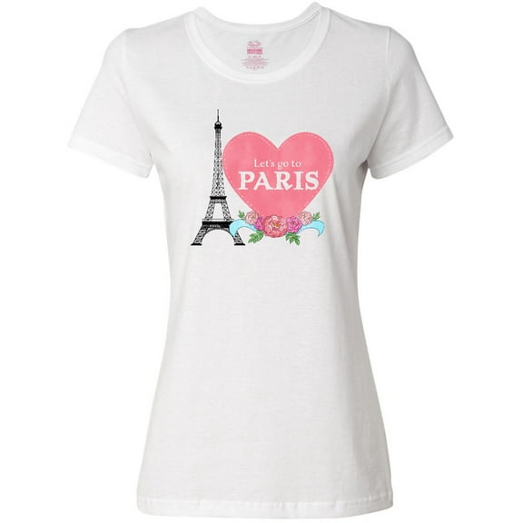 Inktastic Let's Go to Paris with Pink Heart and Eiffel Tower Women's T-Shirt