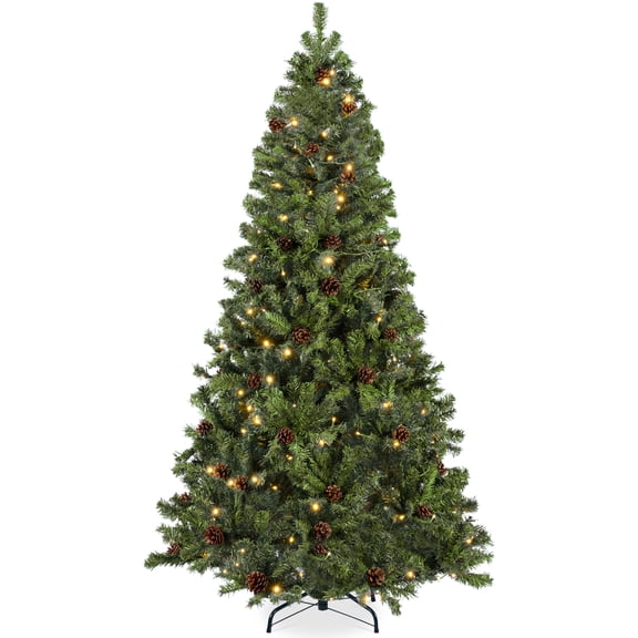 Best Choice Products 6ft Pre-Lit Pre-Decorated Holiday Christmas Pine Tree w/ 1,000 Tips, 250 Lights, Base - Green