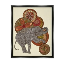 Stupell Industries Elephant & Ball Detailed Mandala Fractals Floral Shapes Graphic Art Jet Black Floating Framed Canvas Print Wall Art, Design by Valentina Harper