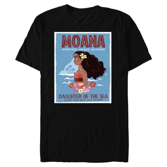 Disney Moana Adventurer Daughter of the Sea Retro Distressed - Short Sleeve Blended T-Shirt for Adults - Customized-Black