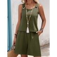 thumbnail image 5 of Women's Round Neck O-Ring Sleeveless Tank Top and Shorts 2 Piece Outfit Set Green S, 5 of 7