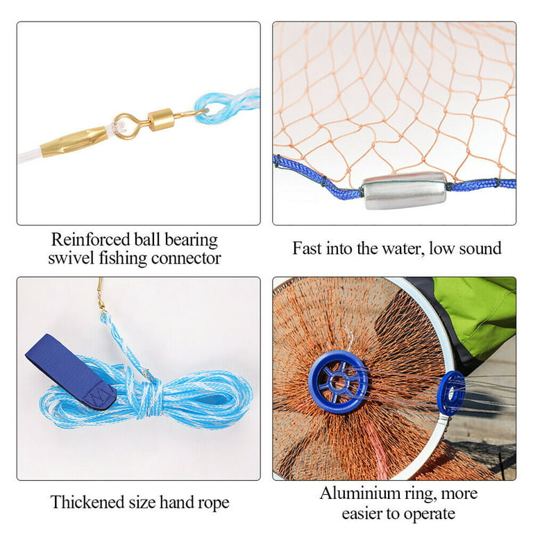 Circle Cast Fishing Net with Flying Disc Throw Net Fishing Tools Trap  Accessories Goods 7 8 9 10 12ft Radius Catching Live Bait