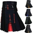 thumbnail image 2 of Haute Qualité! Kilt Utilitaire Écossais Traditionnel Highland Uni Plissé avec Poches Cargo Rouge, 2 of 6