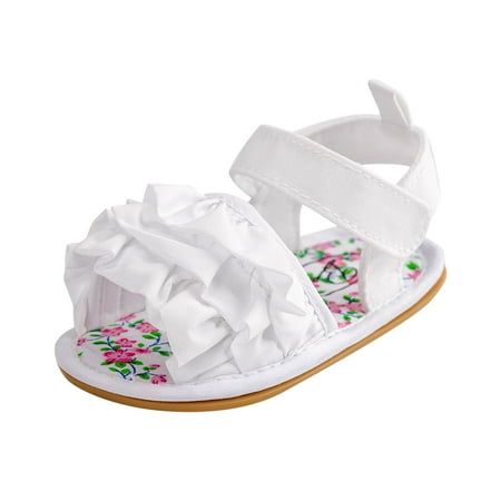 

Girls Sandals Open Toe Ruffles First Walkers Summer Flat Slippers White 12 6M-12M