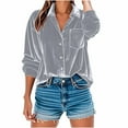 thumbnail image 2 of Velvet Shirt Women Button up Dressy Tops Work Casual Lapel Collar Elegant Blouses Loose Fitted Long Sleeve Comfy Tshirts with Pocket Trendy Outfits, 2 of 6