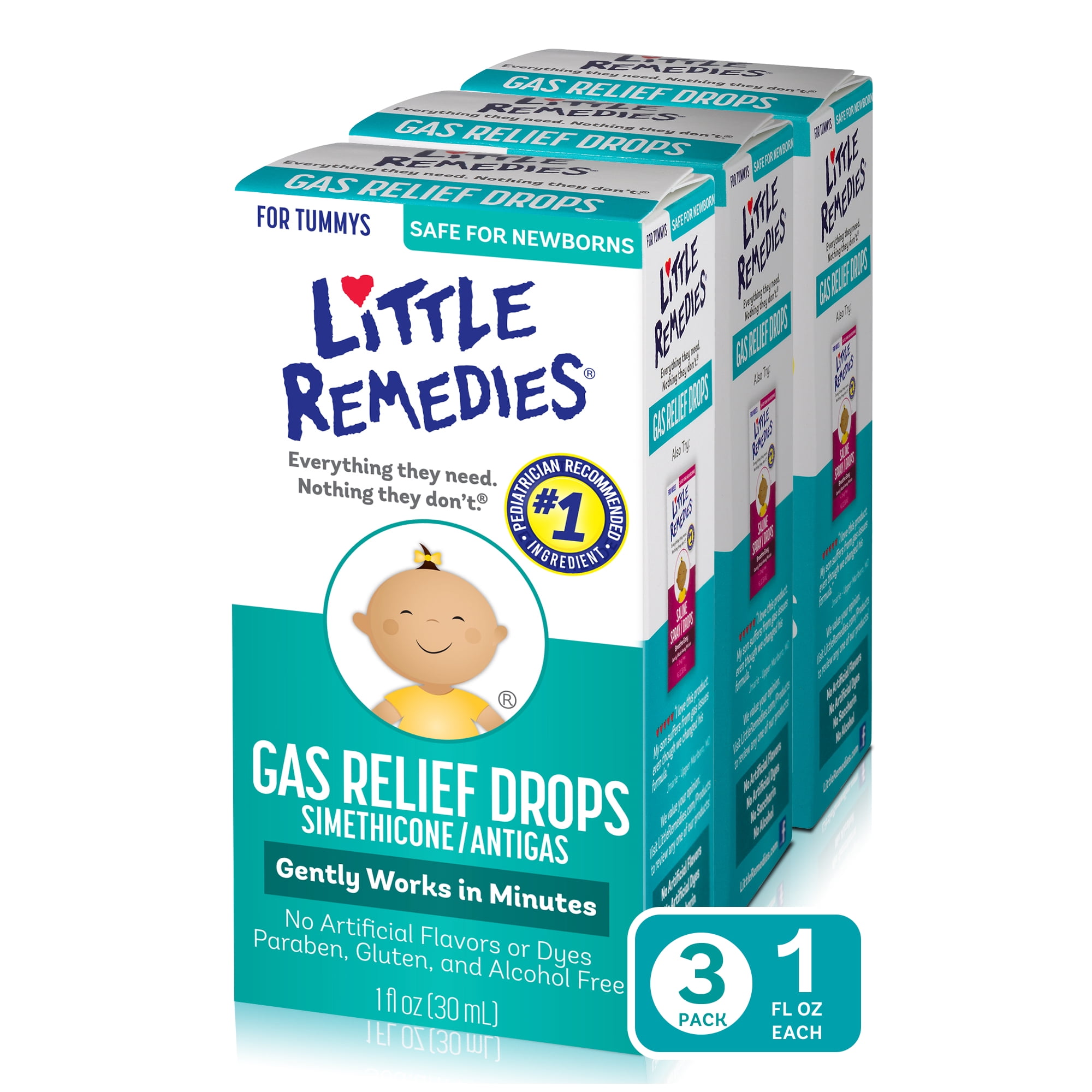 Little Remedies Gas Relief Drops, Natural Berry Flavor, Safe For Newborns, 1 fl oz, 3 Pack