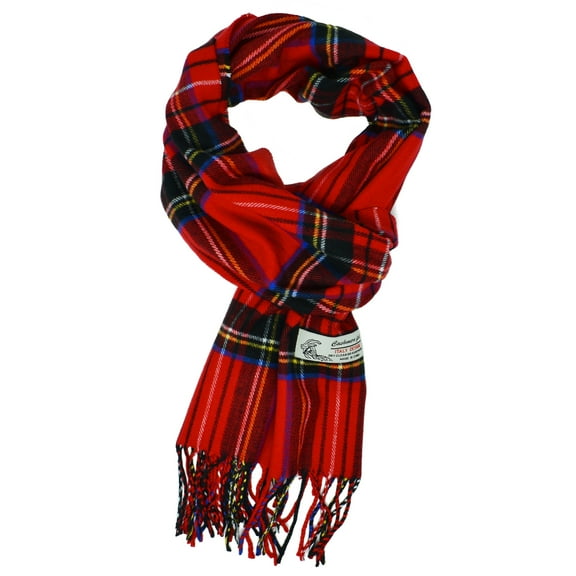 Unisex Winter Scottish Stewart Plaid Scarves Wool Feel Super Soft Luxurious Scarf - Red
