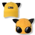 thumbnail image 2 of Foldable Brim Baseball Cap with Goggles for Men Women, Vintage Cat Ears Decor Washed Classic Sun Hat Cap with Glasses, 2 of 7