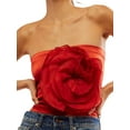 thumbnail image 1 of Gupgi Women 3D Flower Tube Top Summer Solid Color Strapless Bandeau Slim Fit Crop Tops, 1 of 5