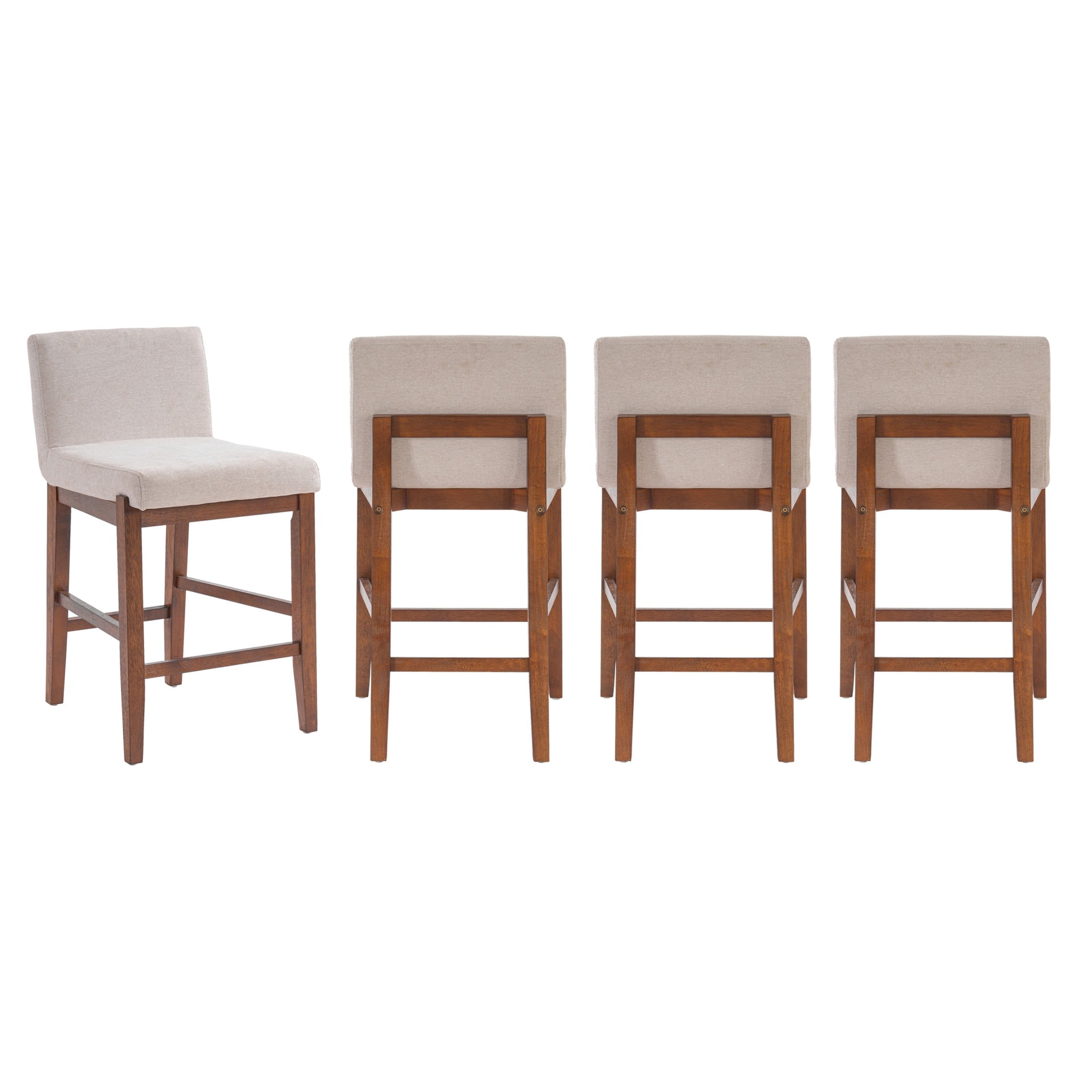 Christopher Knight Home Upholstered Armless Counter Height Bar Stools, Wood Frame, Walnut, Set of 4