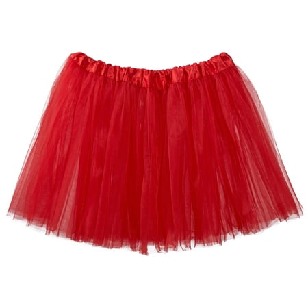 Adult Tutu Skirt, Classic Elastic 3 Layer Tulle Tutu for Women and Teens - Red