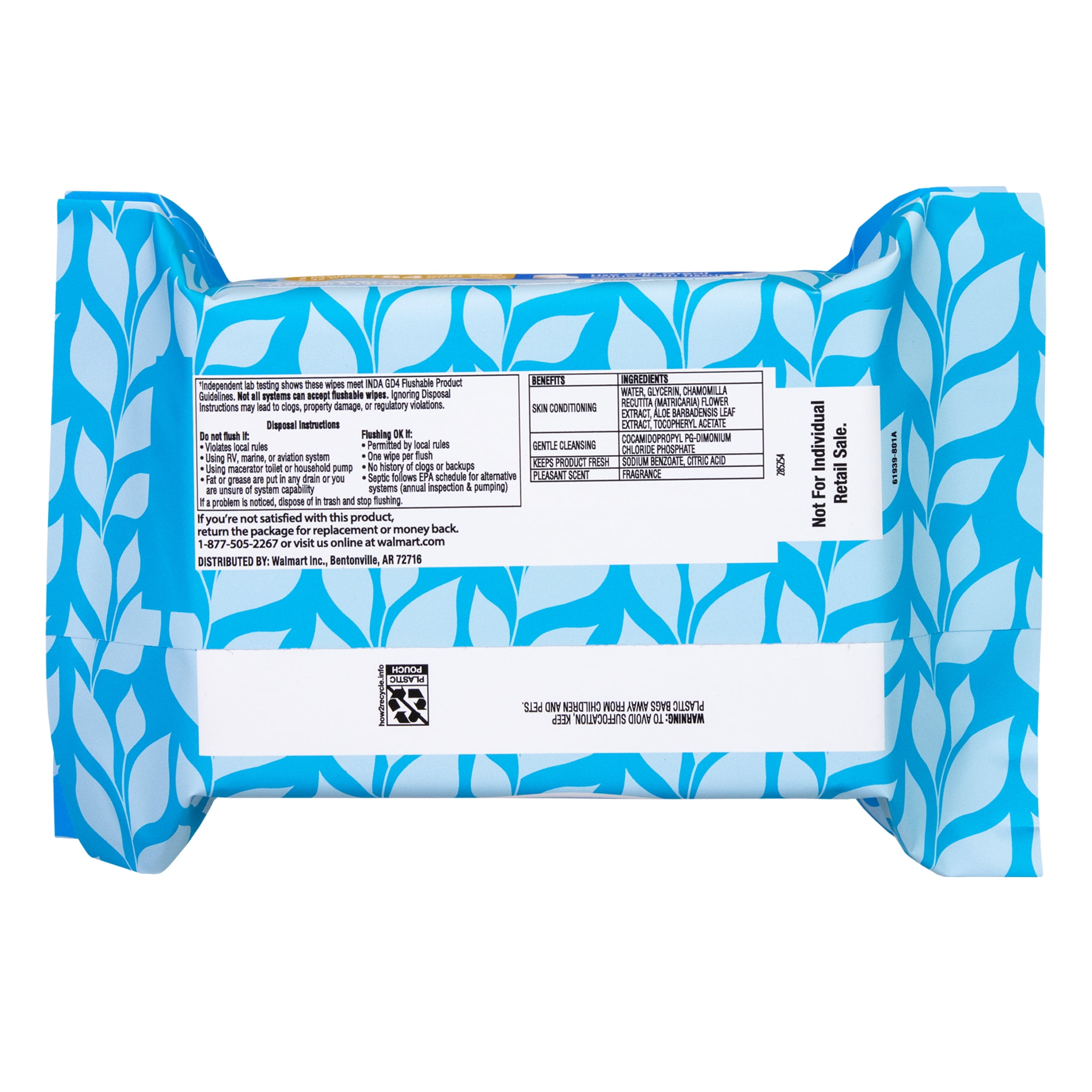 Great Value Flushable Wet Wipes, Fresh Scent, 4 Packs of 42 Wipes, 168 Total Wipes