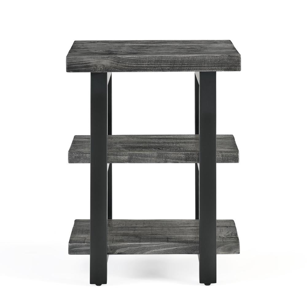 Alaterre Furniture Pomona Industrial 2-Shelf End Table with Solid Pine Wood and Metal Legs, Living Room Furniture, Slate Gray
