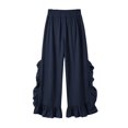 thumbnail image 7 of MexChoioe Womens Drawstring Elastic Waist Wide Leg Pants Ruffle Trim Casual Trousers Loose Beach Pants with Pockets, 7 of 7