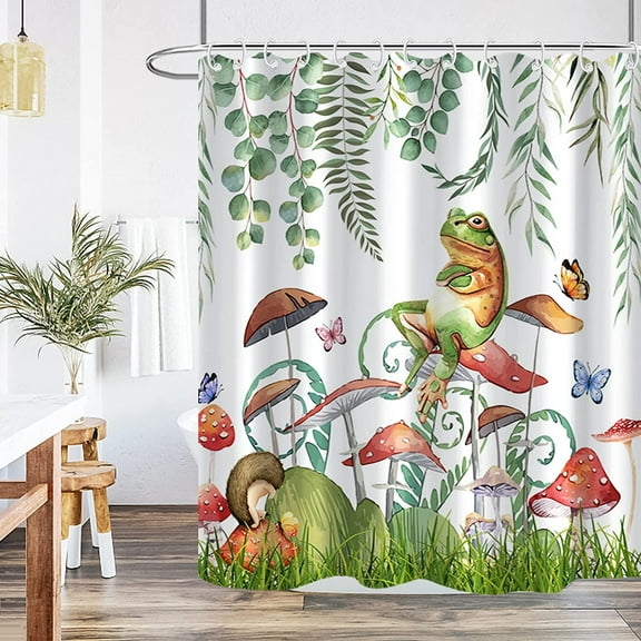 Mushroom Shower Curtain for Bathroom Vivid Butterfly Funny Frog Shower Curtain Sage Green Plants Aesthetic Bathroom Decor 72x72inch