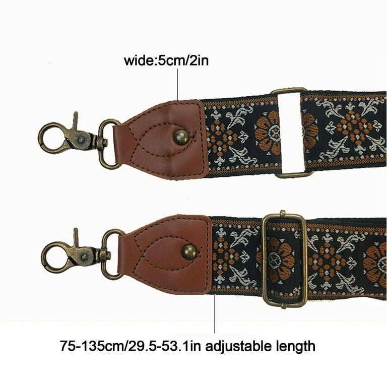 QYMHOODS Purse Strap 2 inchCowhide Head Wide Shoulder Strap Adjustable Replacement,Retro Jacquard Embroidery Multi-Pattern Crossbody Bag Straps for