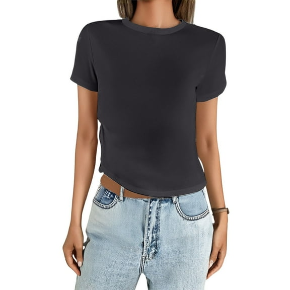 IYYVV Womens Summer Tops Crew Neck T Shirts Beach Vacation Clothes Short Sleeve Shirts for Women Basic Tee Black XXL
