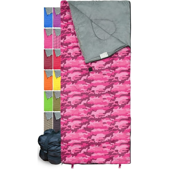 REVALCAMP Lightweight Pink-Camo Sleeping Bag Indoor & Outdoor use. Great for Kids, Youth & Adults. Ultralight and Compact Bags are Perfect for Hiking, Backpacking, Camping & Travel.
