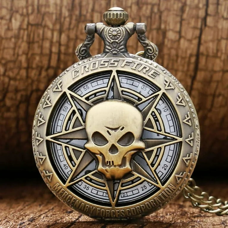 Cross Fire Punk Headshot Skull Souvenir Pocket Watch Men Watches