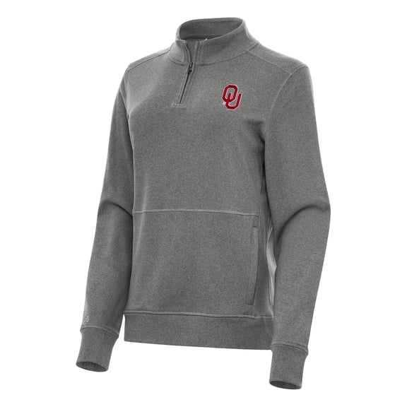 Women's Antigua Heather Charcoal Oklahoma Sooners Crush Quarter-Zip Fleece Sweatshirt