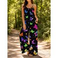 thumbnail image 5 of Women'S Flowy Wide Leg Jumpsuit Colorful Butterflies Summer Beach Casual Sleeveless Rompers With Pockets, 5 of 7
